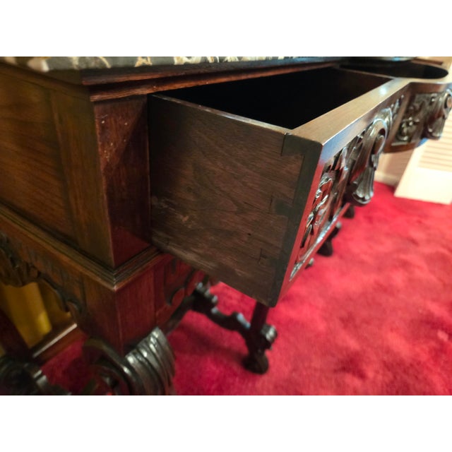 Antique Italian Renaissance Revival Walnut Marble Top Credenza Sideboard Buffet For Sale In Philadelphia - Image 6 of 18