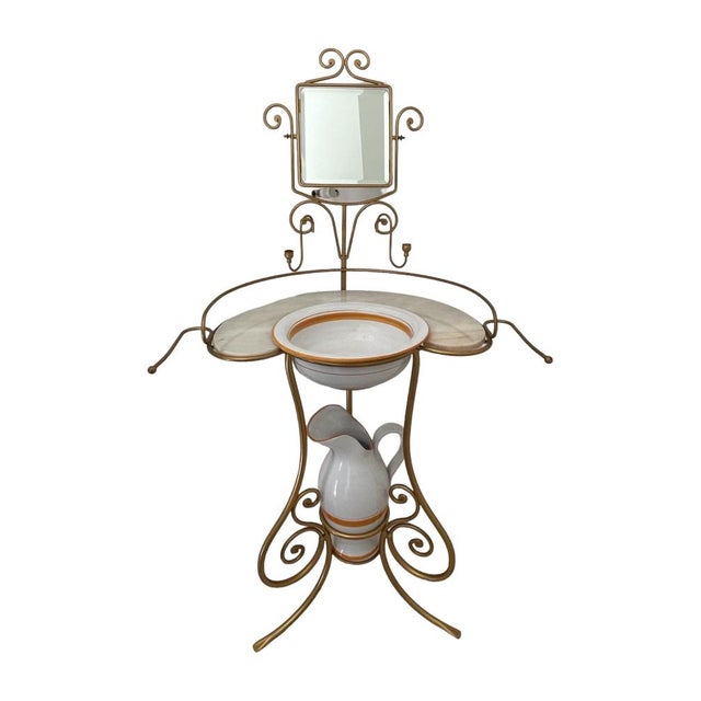 Italian Marble Washing Table with Mirror, 1980s For Sale - Image 12 of 12