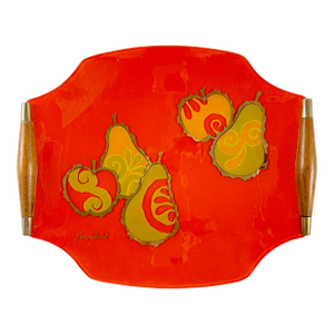 Briard Mandarin Orange Pageant Fruit Glass & Wood Tray, 1964