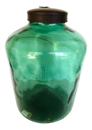 Blue Green Storage Jar With Metal Lid