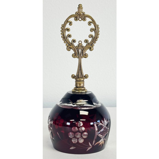 Traditional Vintage Bohemian Ruby Red Cut Crystal Bell For Sale - Image 3 of 8