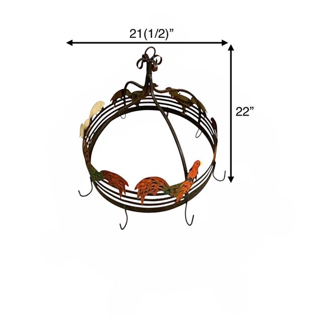 The Vintage Metal Rooster Pot Rack is a charming addition to any farmhouse-style kitchen. Made of sturdy metal in a rich...