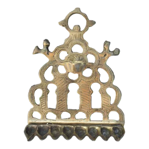 Antique Hand-Engraved Moroccan Judaical Brass Menorah