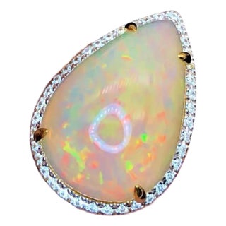 Bochic “Orient” Natural Diamond & Fire Opal Ring Set In 18K Solid Yellow Gold For Sale