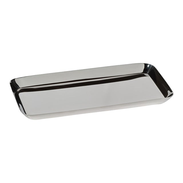 Perpignan Versatile Rectangular Polished Steel Tray, Small, Nickel For Sale