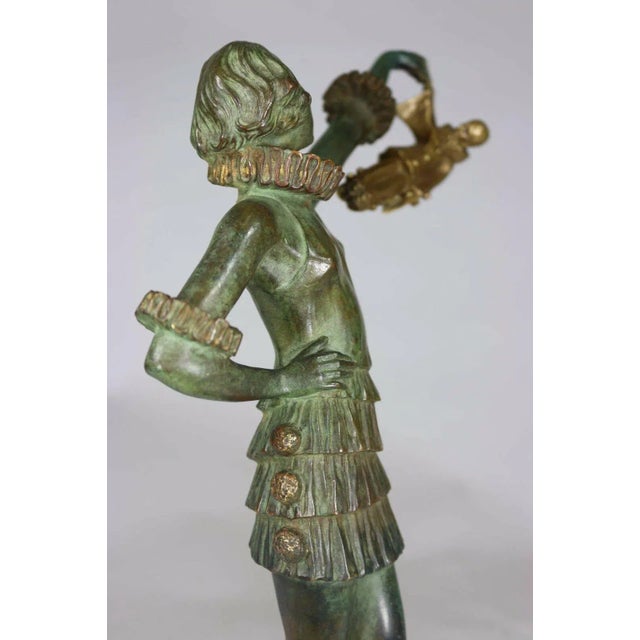 Bronze 1930s Art Deco Bronze Harlequin Pierrot and Pierette Sculpture Signed by Famed Artist Pierre Laurel For Sale - Image 8 of 9