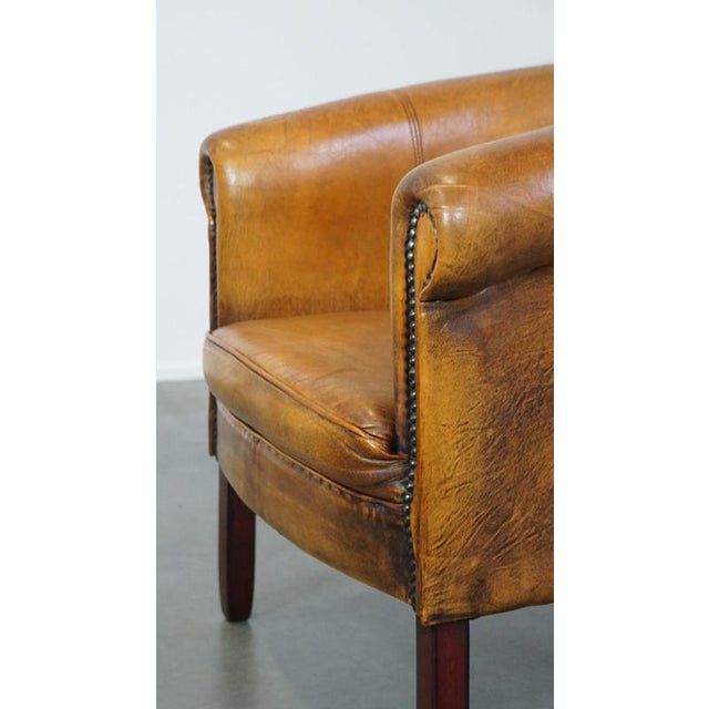 Sheep Leather Club Chair with Decorative Nails For Sale - Image 11 of 12