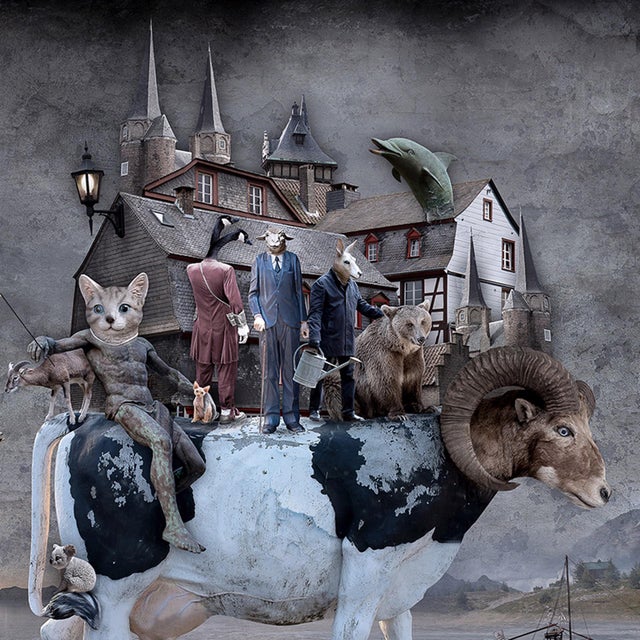 Surrealism Wanderers by Marcin Owczarek | Photography - Dye Sublimation on Aluminum featuring whimsical animals and a landscape For Sale - Image 3 of 5