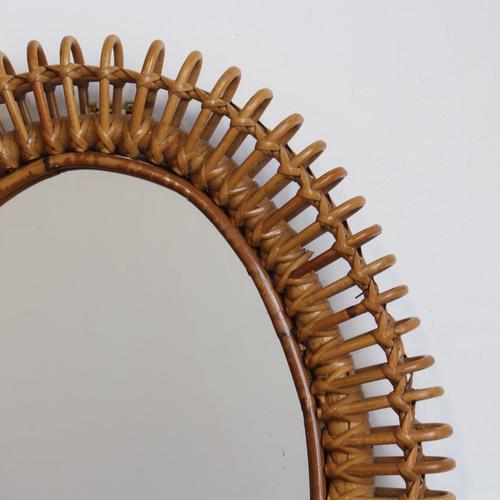 1960s Vintage Italian Rattan Wall Mirror, 1960s For Sale - Image 5 of 11