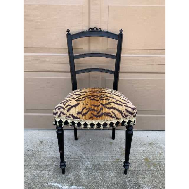 A Pair of Ebonized Opera Chairs in Tiger Upholstery For Sale - Image 10 of 14