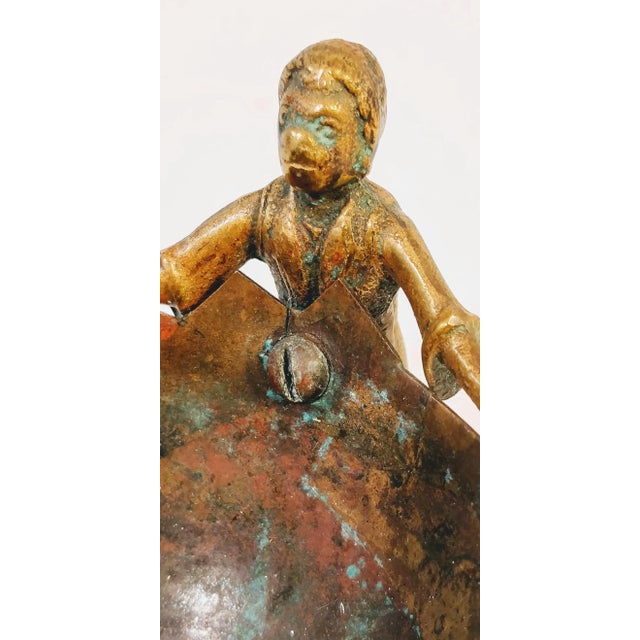 American Vintage Bronze Metal Figurine Basket For Sale - Image 3 of 13