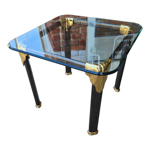 Post Modern Gun Metal, Brass & Glass Side Table For Sale