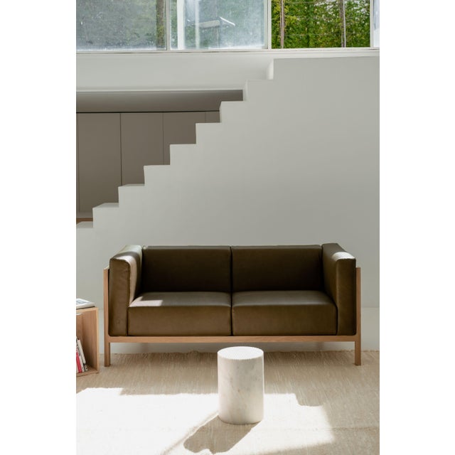 Wood LIFT Minimalist Three-Seater Sofa in Walnut Wood and Bosco Leather Seat by Julien Renault For Sale - Image 7 of 13