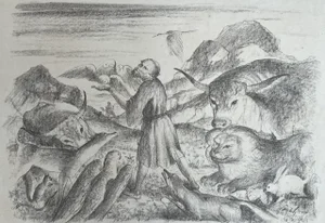 Walter Teutsch "Francis Preaches to the Animals" Lithograph C.1924