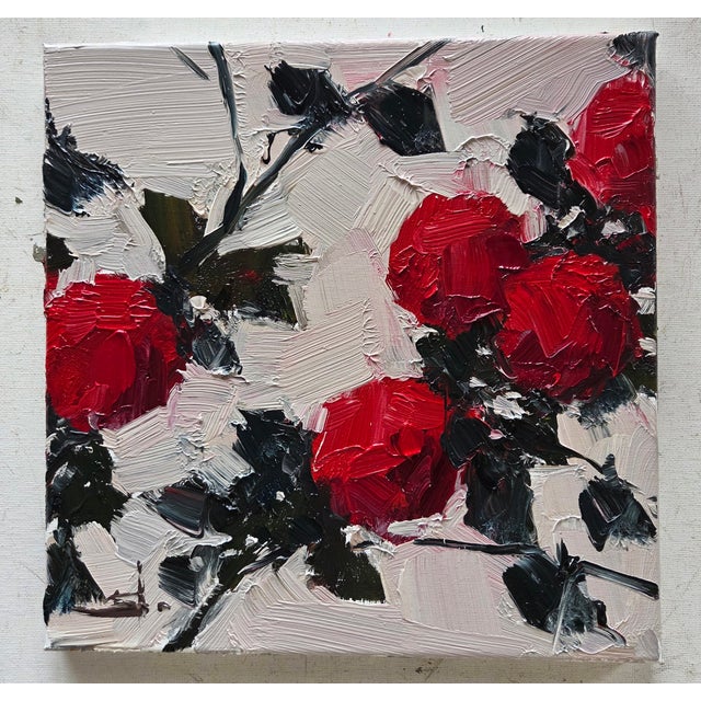 An impressionist oil painting of red flowers, by Vivek Mandalia. Frame and hang in your home. 30 x 30 cm 12 x 12 Inches...