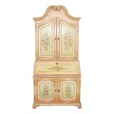 1940s Italian Venetian Secretary Desk – Hand-Painted Floral Decor, Distressed Finish For Sale