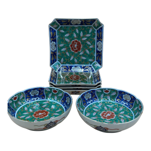 Vintage Japanese Imari Style Porcelain Bowl & Plate Set – Kozan Gama, 6 Pieces