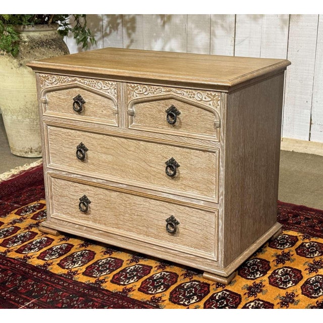Wood English Chest of Drawers in Limed Oak, 1950s For Sale - Image 7 of 15