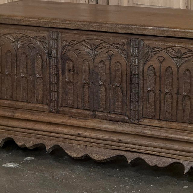 Wood 19th Century Gothic Revival Carved Oak Trunk With Hand-Forged Ironwork For Sale - Image 7 of 17