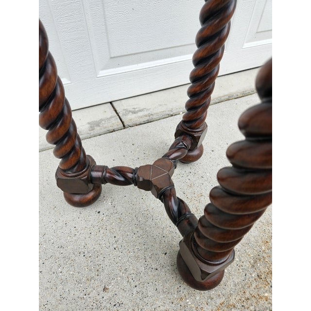 Round Barley Twist Side Table Stylized Palm Tabletop For Sale - Image 6 of 10