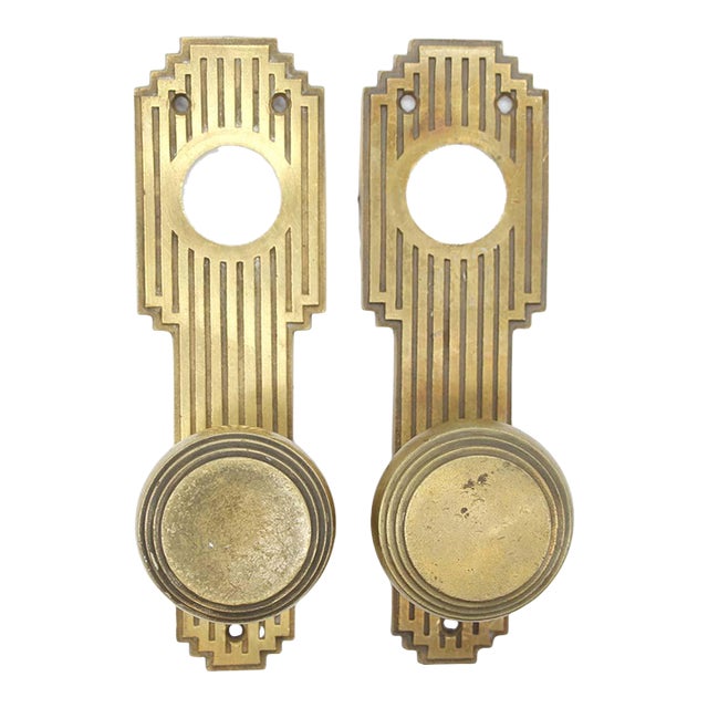 Vintage Round Concentric Brass Art Deco Door Knobs - 4 Piece