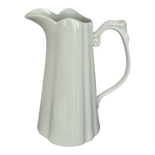 Godinger White Porcelain Fluted Pitcher With Scroll Handle For Sale