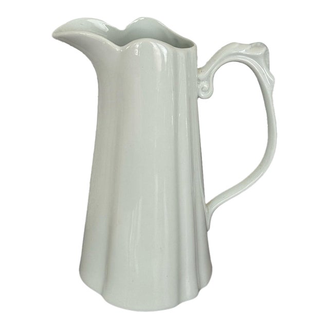 Godinger White Porcelain Fluted Pitcher With Scroll Handle For Sale