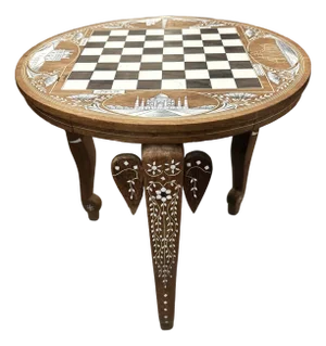 Wood and Inlay Elephant Leg Checkerboard Table