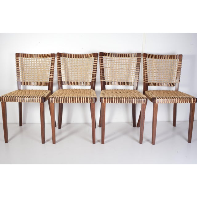 Wood Raffia Woven Dining Chairs by Jan Vaněk for P.M.B., 1930s, Set of 4 For Sale - Image 7 of 18