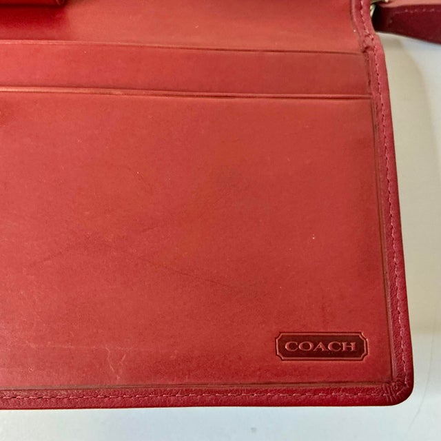 1996 Vintage Boho Chic Coach Red Leather Tri-Fold Checkbook, Cards & Coins Wallet For Sale - Image 9 of 12