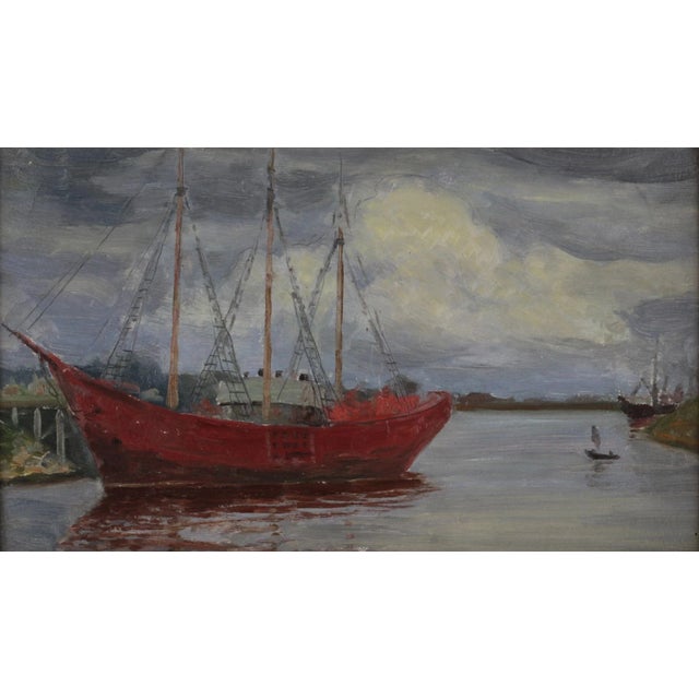 Roberts Šterns (1884-1943), The Red Ship. Landscape with ships at the mouth of the Daugava in summer.