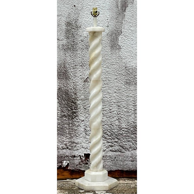 Boho Chic Vintage Boho Alabaster Barley Twist Floor Lamp For Sale - Image 3 of 12
