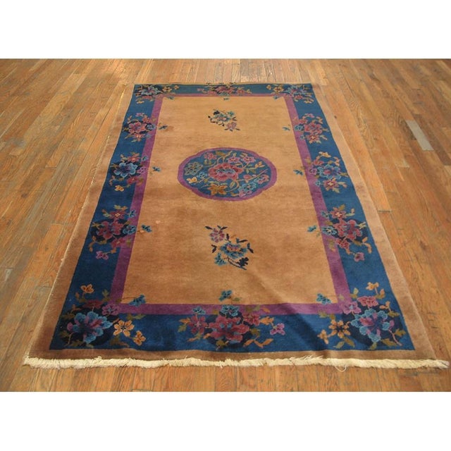 1920s Salmon Floral Antique Chinese Art Deco Carpet 4' X6'10" Handwoven Wool Rug For Sale In New York - Image 6 of 6