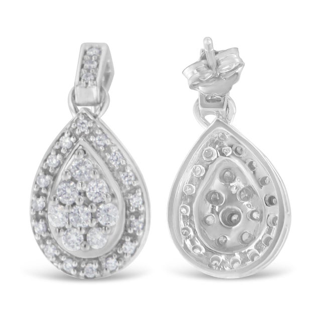 Contemporary 10k White Gold Round Cut Diamond Earrings (0.75 cttw, H-I Color, I1-I2 Clarity) For Sale - Image 3 of 5