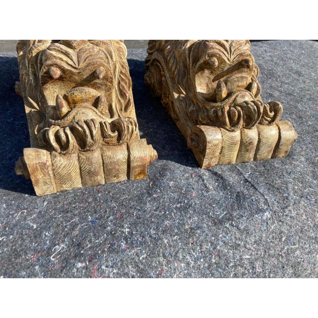 1970s Sarreid Carved Wood Lion Gargoyle Wall Shelves - Set of 2 For Sale - Image 9 of 13