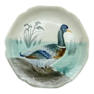 19th Century Majolica Mallard Duck Plate Choisy Le Roi