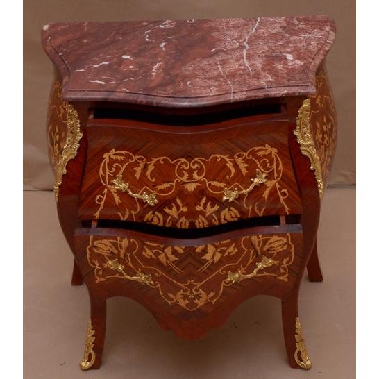 New Magneficent Louis XV style Marquetry ,Bombe Commode with inlaid Red Marble top comes with 2 Drawer, with handmade...