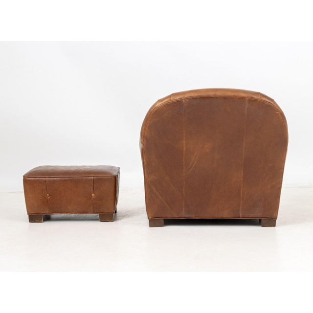 Art Deco Brown Leather Club Chair and Ottoman For Sale - Image 10 of 10