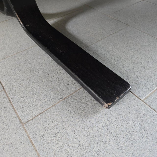 Vintage Scandinavian Two-Seater Sofa in Black Leather and Curved Wood, 1970s For Sale - Image 6 of 18