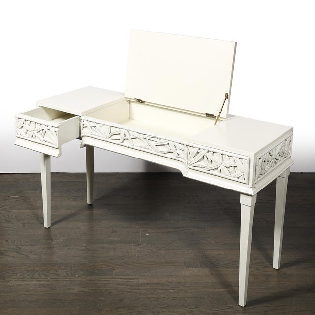 Mid-Century Vanity/Writing Desk W/ Carved Bamboo Motif Signed James Mont For Sale - Image 11 of 18