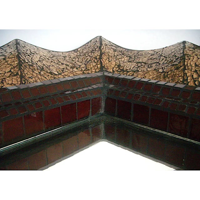 John-Richard Large John Richard Designer Wall Mirror With Ruby and Golden Bronze Mosaic Glass Surround For Sale - Image 4 of 8