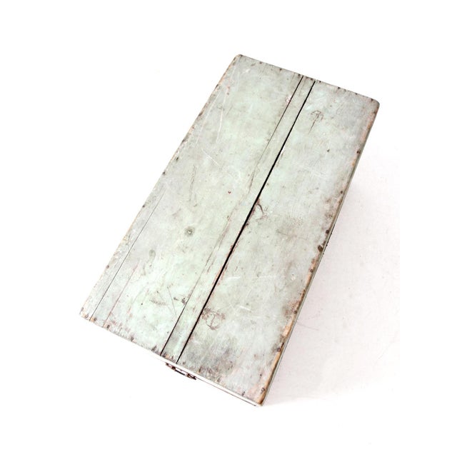 Antique Painted Flat Top Wood Trunk For Sale - Image 15 of 16