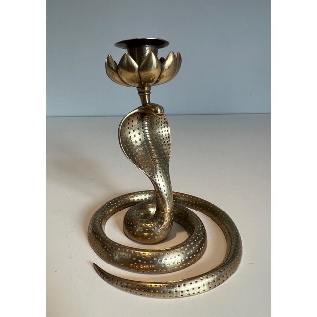 Mid-Century Modern Cobra Candlesticks in Chiseled Bronze - a Pair For Sale - Image 3 of 12