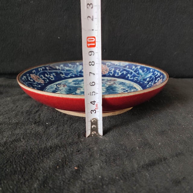 Chinese Ceramic Plate,Blue and White Red Ground Porcelain Plate Hand Painted Butterfly and Flowers Pattern For Sale - Image 10 of 10