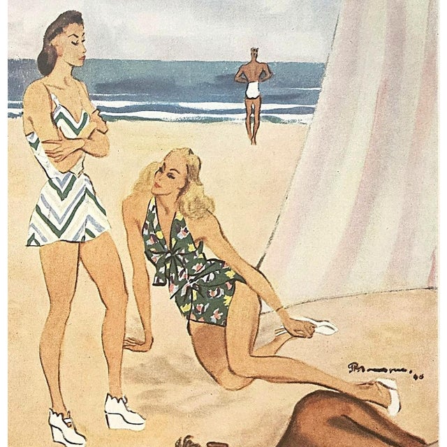 Paper 1946 Set of 2 Mid-Century French Summer Beach Fashion Prints by Pierre Mourgue For Sale - Image 7 of 7