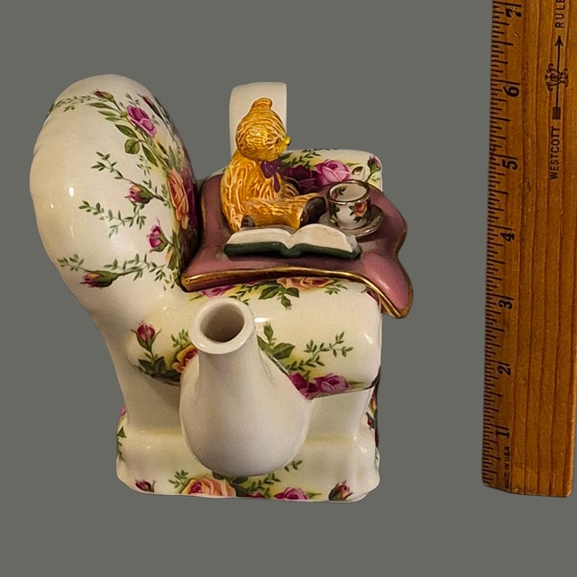 Late 20th Century Vintage Whimsical Royal Albert Old Country Rose Teddy Bear Arm Chair Tea Pot For Sale - Image 5 of 10