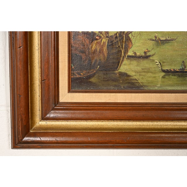 Original Artist Signed "Venetian Harbor" Framed Oil Painting on Canvas For Sale - Image 10 of 14