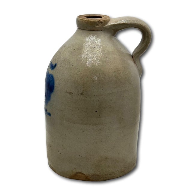 Very Nicely Blue Decotated Small 1 Gallon Size Antique New England American Region Stoneware Jug For Sale - Image 13 of 18