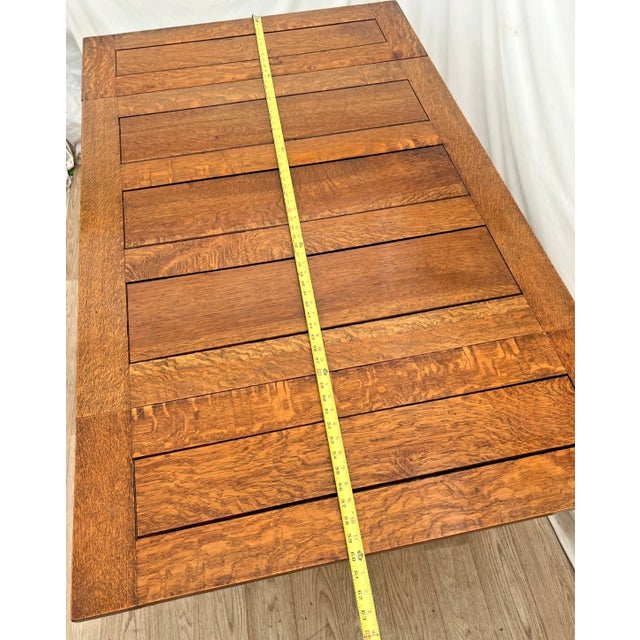 Early 20th Century English Tudor Expansion Table Turned Baluster Legs Quarter Sawn Oak, X-Stretcher For Sale - Image 10 of 14