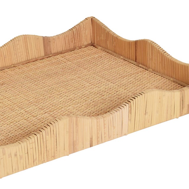 Matthew Izzo Home Wavey Large Scallop Edged Rectangle Rattan Tray For Sale In New York - Image 6 of 7